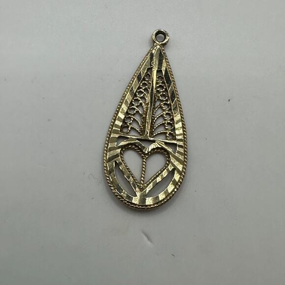 Gold Vermeil Made in Turkey 925 Filligree Heart 1" Pendant Heart Teardrop - Picture 7 of 7